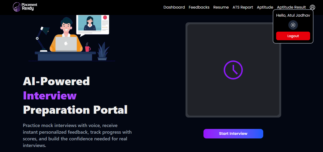 AI Interview Preparation Portal - A full-stack career preparation platform combining AI-powered interviews, ATS analysis, aptitude practice, coding preparation, and personalized feedback.